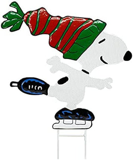 Snoopy Skater Metal Christmas Yard Art Decor (Ends Of Hat Only Have Crackle Appearance In Paint) - snoopn4pnuts.com