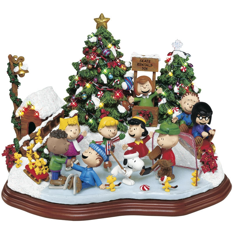 Danbury Mint Peanuts Lighted Christmas Skating Party Sculpture ...
