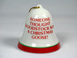 Mid-1970's Peanuts Porcelain Christmas Bell Ornament - Woodstock Christmas Goose