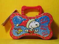 Snoopy Christmas Bone-Shaped Candy-Filled Tin Canister
