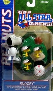 Snoopy and Woodstock Figures - All Star Memory Lane (Red Uniform) - Snoopy's Head Slightly Discolored/Manufacturer's Flaw