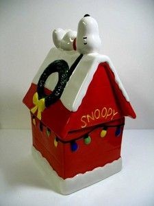 Snoopy's Decorated Doghouse Cookie Jar