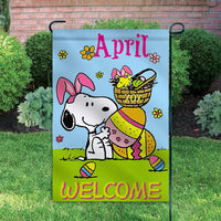Peanuts Double - Sided Flag - April Easter Welcome - snoopn4pnuts.com
