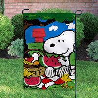 Peanuts Double - Sided Flag - Snoopy Eating Watermelon - snoopn4pnuts.com