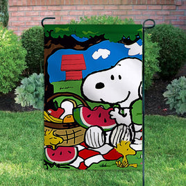 Peanuts Double - Sided Flag - Snoopy Eating Watermelon - snoopn4pnuts.com