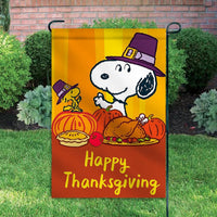 Peanuts Double - Sided Flag - Snoopy and Woodstock Thanksgiving Pilgrims - snoopn4pnuts.com