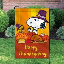 Peanuts Double - Sided Flag - Snoopy and Woodstock Thanksgiving Pilgrims - snoopn4pnuts.com