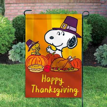 Peanuts Double - Sided Flag - Snoopy and Woodstock Thanksgiving Pilgrims - snoopn4pnuts.com