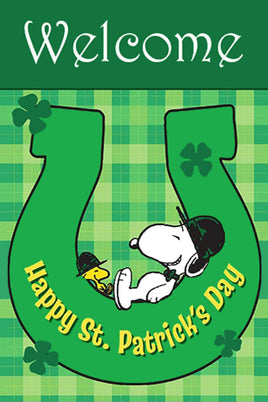 Peanuts Double - Sided Flag - Snoopy St. Patrick's Day Welcome - snoopn4pnuts.com