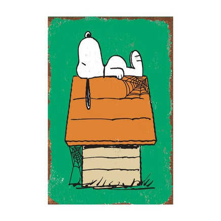 Snoopy Tin Wall Sign With Weathered Look - Spooky Halloween Doghouse - snoopn4pnuts.com