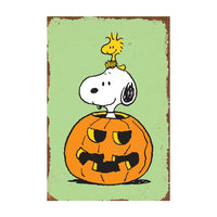Snoopy Tin Wall Sign With Weathered Look - Snoopy In Halloween Jack-O-Lantern