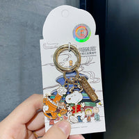 Peanuts Japanese Kimono Gold-Tone Metal and Enamel Key Chain / Ring With 3 Pendants - Snoopy
