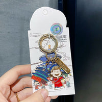 Peanuts Japanese Kimono Metal Key Chain With 3 Pendants - Lucy