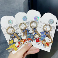 Peanuts Japanese Kimono Gold - Tone Metal and Enamel Key Chain / Ring With 3 Pendants - Snoopy - snoopn4pnuts.com