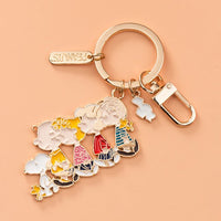 Peanuts 70th Anniversary Double Ring Metal Key Chain - Peanuts Gang (6 Characters & Cloud) - snoopn4pnuts.com