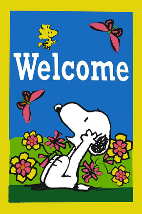 Peanuts Double - Sided Flag - Floral Welcome - snoopn4pnuts.com