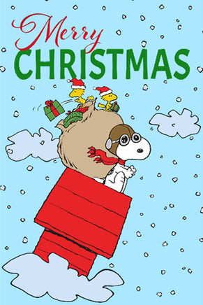 Peanuts Double - Sided Flag - Snoopy Flying Ace Merry Christmas - snoopn4pnuts.com