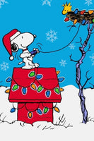 Peanuts Double - Sided Flag - Snoopy Stringing Christmas Lights - snoopn4pnuts.com