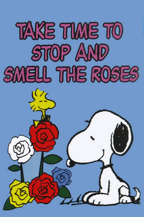 Peanuts Double - Sided Flag - Snoopy Take Time To Smell The Roses - snoopn4pnuts.com
