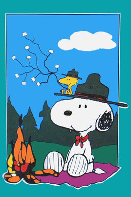 Peanuts Double - Sided Flag - Campfire Friends (Teal Border) - snoopn4pnuts.com