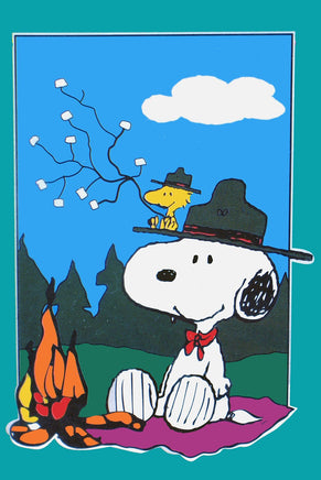 Peanuts Double - Sided Flag - Campfire Friends (Teal Border) - snoopn4pnuts.com