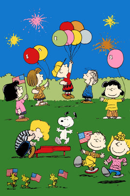 Peanuts Double - Sided Flag - 4th of July Fireworks and Balloons - snoopn4pnuts.com