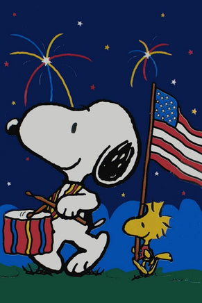 Peanuts Double - Sided Flag - Snoopy and Fireworks - snoopn4pnuts.com