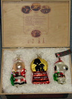 ADLER 40th ANNIVERSARY PEANUTS POLONAISE ORNAMENT SET IN DECORATIVE WOOD BOX - RARE! (NEAR MINT)