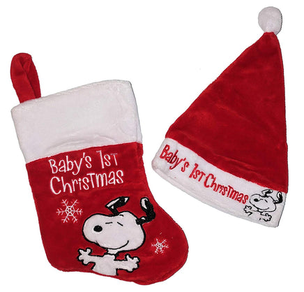 Snoopy Baby's First Christmas Plush Hat and Stocking Set - snoopn4pnuts.com