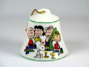 1977 Peanuts Porcelain Christmas Bell Ornament - Happy Holidays