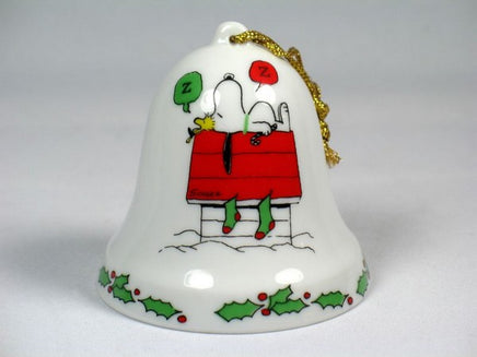 Mid-1970's Peanuts Porcelain Christmas Bell Ornament - Merry Christmas
