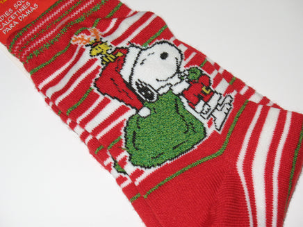Snoopy Santa Christmas Crew - Length Socks With Glitter Accents - snoopn4pnuts.com