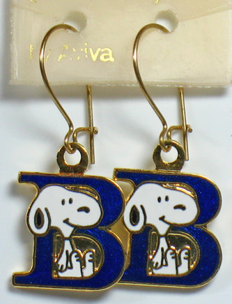 Snoopy Alphabet Cloisonne Latch Back Earrings - Blue "B" - snoopn4pnuts.com