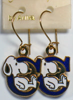 Snoopy Alphabet Cloisonne Latch Back Earrings - Blue 