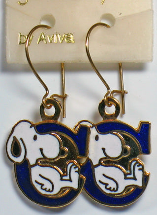 Snoopy Alphabet Cloisonne Latch Back Earrings - Blue "C" - snoopn4pnuts.com