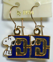 Snoopy Alphabet Cloisonne Latch Back Earrings - Blue 