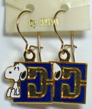 Snoopy Alphabet Cloisonne Latch Back Earrings - Blue "E"