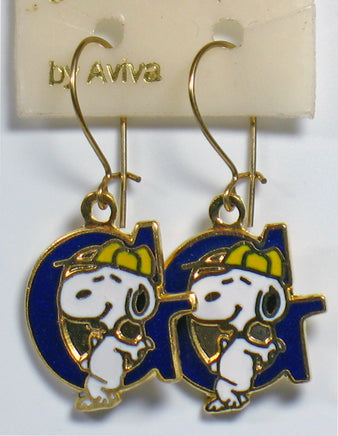 Snoopy Alphabet Cloisonne Latch Back Earrings - Blue "G" - snoopn4pnuts.com