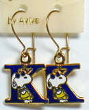 Snoopy Alphabet Cloisonne Latch Back Earrings - Blue "K"