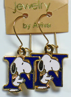 Snoopy Alphabet Cloisonne Latch Back Earrings - Blue 