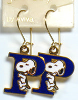 Snoopy Alphabet Cloisonne Latch Back Earrings - Blue 