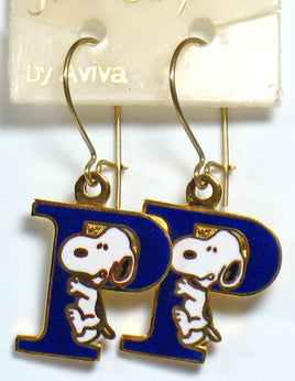 Snoopy Alphabet Cloisonne Latch Back Earrings - Blue "P" - snoopn4pnuts.com