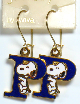 Snoopy Alphabet Cloisonne Latch Back Earrings - Blue "P" - snoopn4pnuts.com