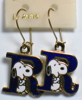 Snoopy Alphabet Cloisonne Latch Back Earrings - Blue "R" - snoopn4pnuts.com
