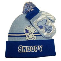 Snoopy Child's Knit Hat And Mittens Set  - Blue