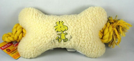 Woodstock Plush Sherpa Squeaker Bone Rope Toy