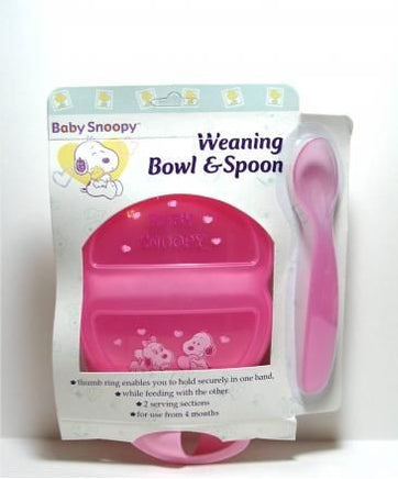 Baby Snoopy Weaning Bowl And Spoon Set - Pink