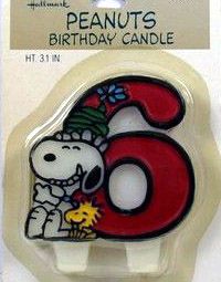 Snoopy Number 6 Vintage Birthday Candle