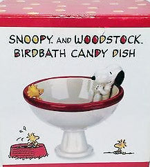 Snoopy and Woodstock Ceramic Birdbath Candy Dish (New But Near Mint)