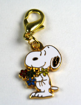Snoopy Holding Bouquet Of Flowers Cloisonne Charm With Clasp